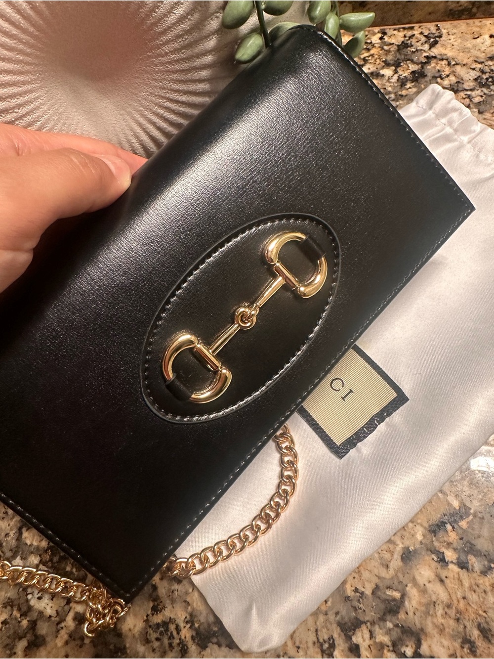 Black Leather gucciCrossbody NotReal Bag with Gold Horsebit Accent